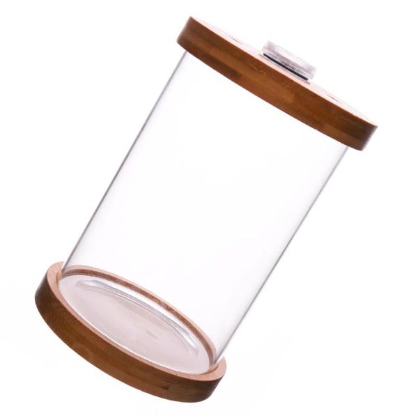 

decorations 1pc glasss led mini fish tank desksmall aquarium with wooden lid base