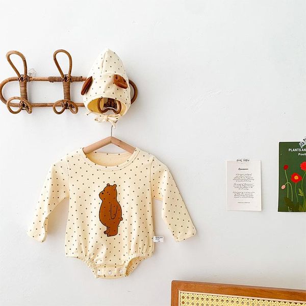 

rompers bear cartoon romper with hats for born girl boy autumn spring bodysuits dots clothes sets casual one-pieces baby clothing, Blue