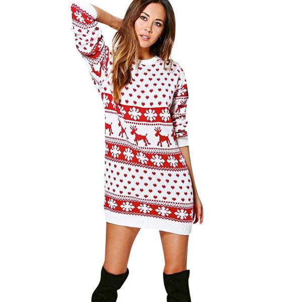 

winter christmas dress women snow flower print mini ladies year long sleeve o-neck straight dresses #yj2 casual, Black;gray