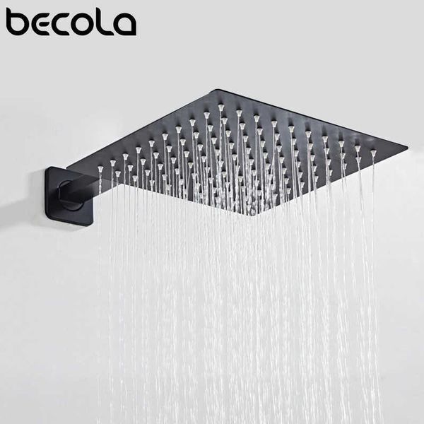 Becola Preto Chrome Quadrado Chuva Cabeça de Chuva Ultratina 2 mm 10 Polegada Escolha Banheiro de Parede Teto Montado Braço 210724