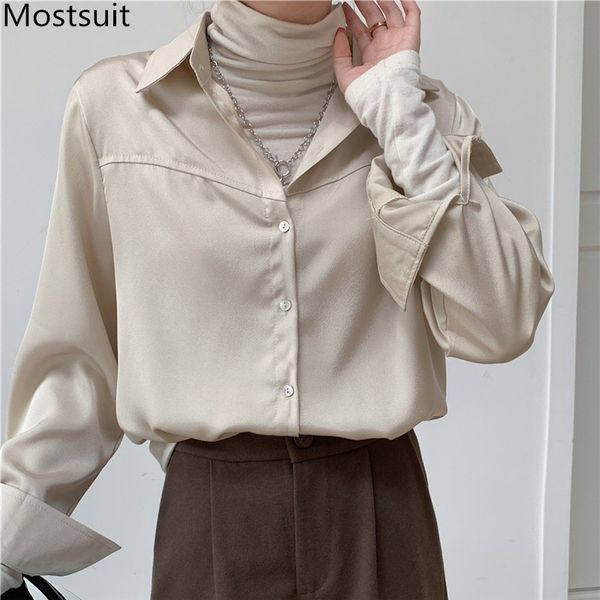

solid office ladies women blouse shirt spring full sleeve single-breasted fashion korean loose female blusas mujer 210514, White