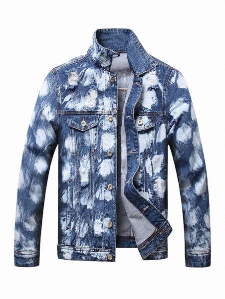 

men brush print denim jacket y3hn#, Blue