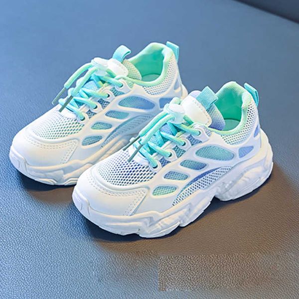 Crianças Verde Branco Air Malha Plataforma Sapatilhas Para Adolescentes Big Boys Respirável Corrida Corrida Sapatos Esportivos Novo 5 a 10 13 Anos G1025