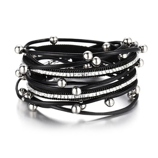 

tennis multilayer leather bracelet for women men 2021 brand design black gray color beads charm wrap bracelets & bangles pulseira, Golden;silver