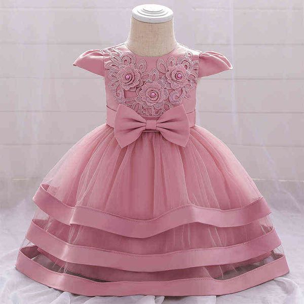 2021 Blume Neugeborenen 1. Geburtstagskleid für Baby Mädchen Kleid Spitze Prinzessin Taufkleider Party Kind Kleidung Abend Kind G1129