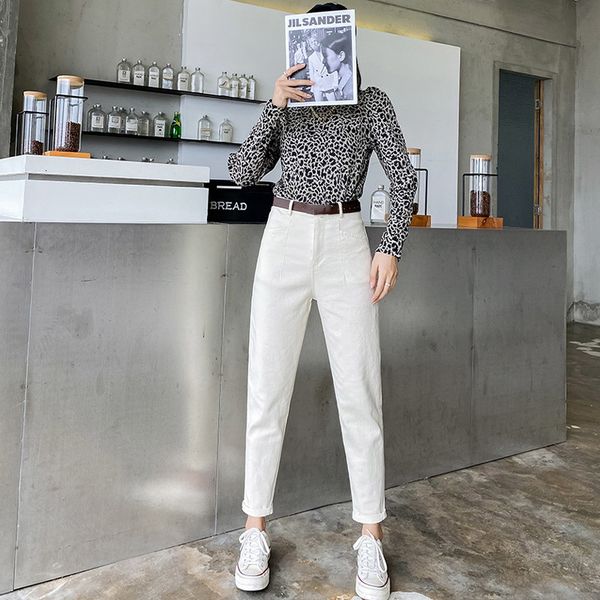 

women's two piece pants high waist elasticity denim jeans solid pocket female pencil spring fashion korean lady girl trousers d0l, White