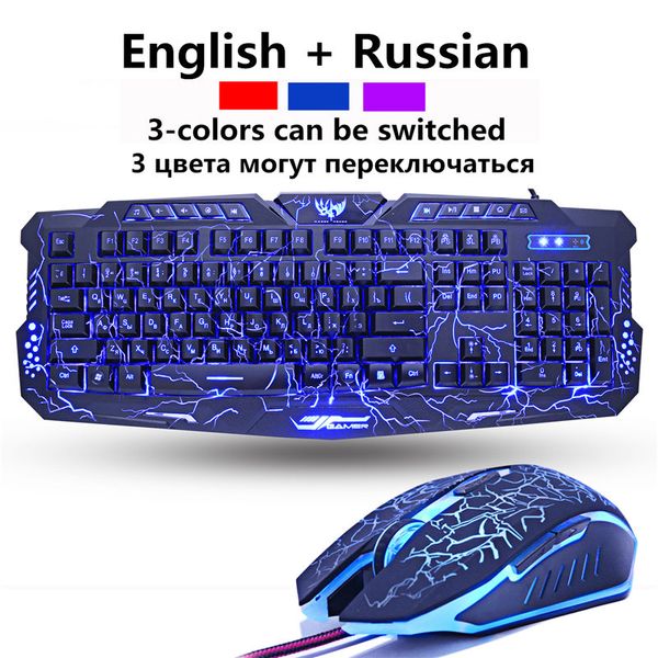 Roxo / azul / vermelho LED respirando Backlight Pro teclado de jogos Mouse Combos USB Teclado Teclado de Mouse Profissional Chave