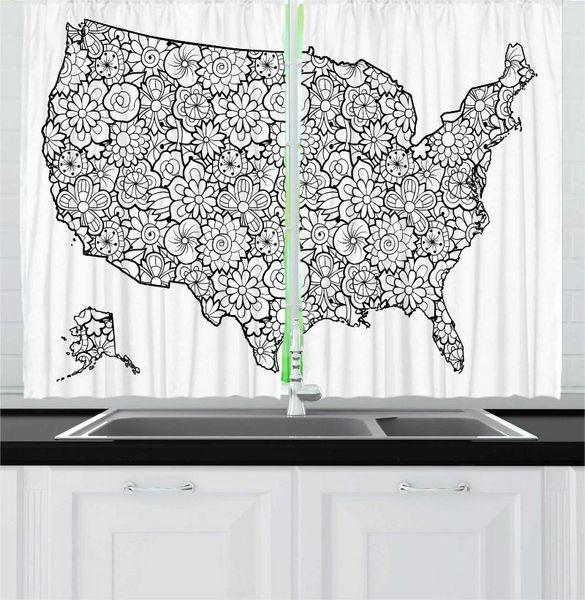 

curtain & drapes charcoal grey and white us map kitchen curtains america with outline jumble floral doodle in monochromatic ornate window