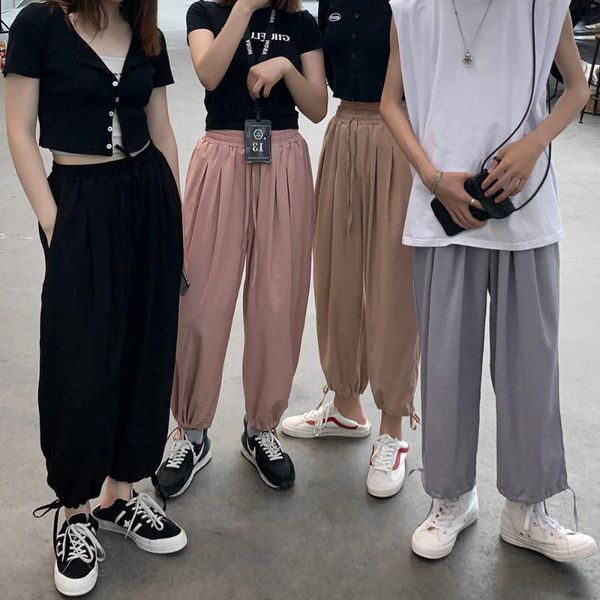 

neploha men's harajuku style trousers 2021 fashion woman thin oversize casual pants loose wide leg, Black