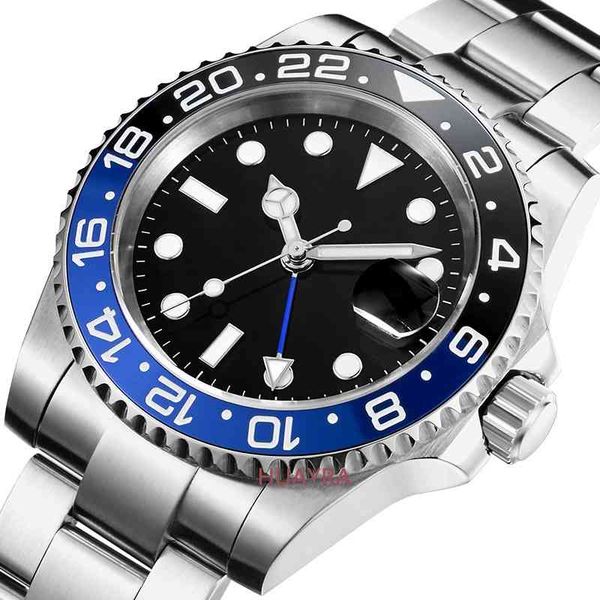 

40mm automatic mechanical watch gmt date window ceramic bezel blue glass 316 stainless steel case luminous pointer, Slivery;brown
