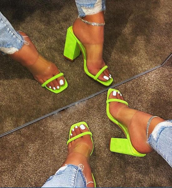 

dress shoes 2021 fashion women transparent sandals ladies high heel slippers candy color open toes thick female slides summer, Black