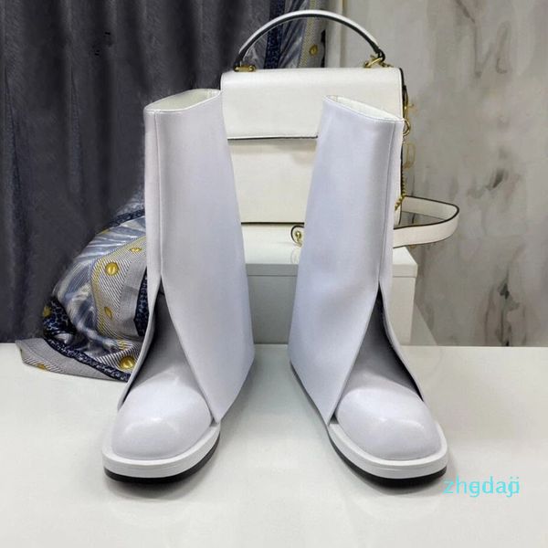 Designer Outono Split Fork calça sapata mulheres botas de couro redondo toe boot boot branco preto rua vestido sapatos