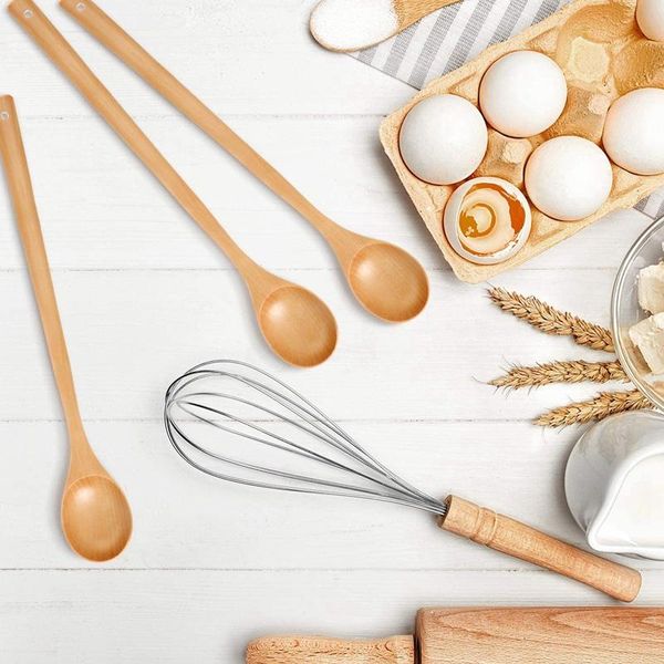 

spoons wood mixing spoon,long handle wooden soup cooking spoon for kitchen stirring and 3pcs
