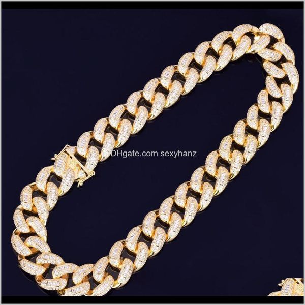 

chains necklaces & pendants jewelry drop delivery 2021 2m men zircon miami cuban link cz clasp iced out gold sier hip hop chain necklace u5f, Silver