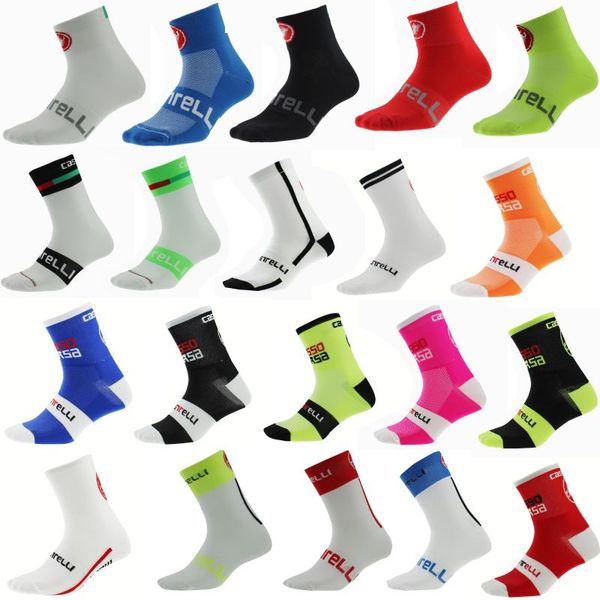 

sports socks cycling colorful stripes breathable compression men women bike calcetines ciclismo, Black