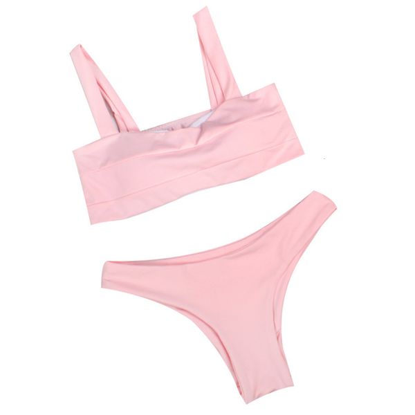 

solid bikini split swimsuit with t-string on shoulders beach, White;black