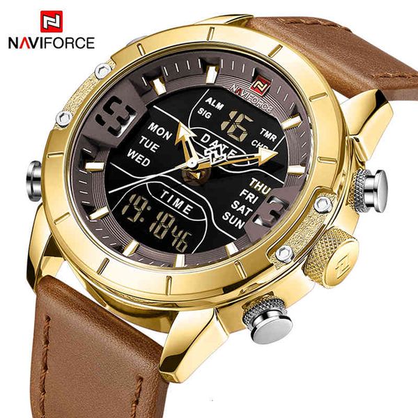

watches relogio naviforce quartz men luxury brand wristwatch mens led digital sport waterproof business gold clock man 2021, Slivery;brown