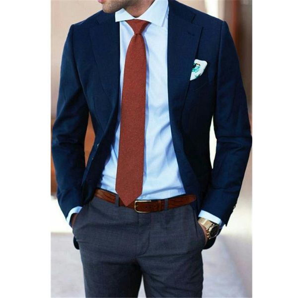 

navy blue wedding suit men bridegroom blazer formal business jacket with pants 2 piece slim fit tuxedo men's suits & blazers, White;black