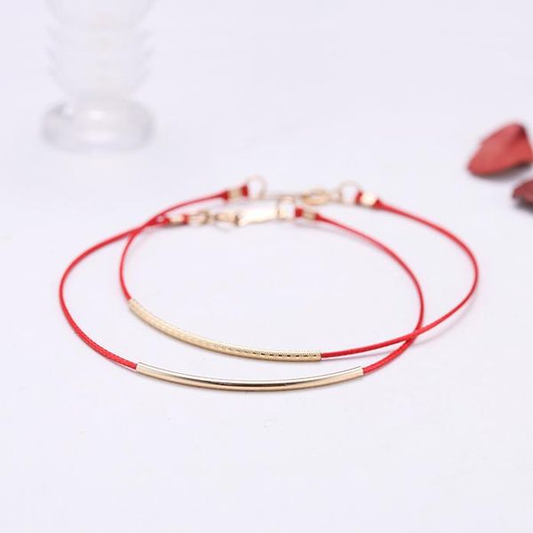 

charm bracelets 925 sterling silver thin tube red rope bracelet for women girl a2219, Golden;silver