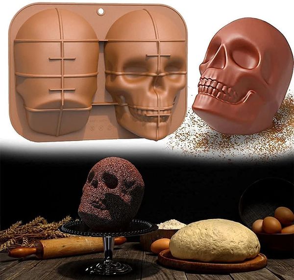 

soft 3d skull silicone cake mold large halloween baking skull cake pan for halloween party and birthday party haunted skull baking cake mold
