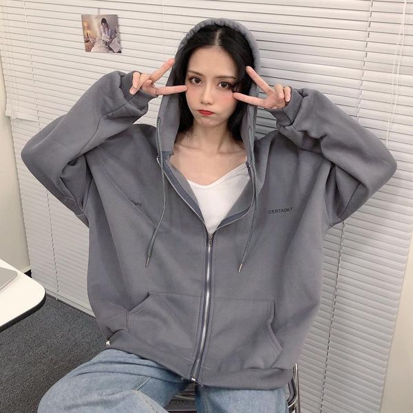 

women's hoodies & sweatshirts zip up sweatshirt spring autumn jacket clothes oversized women hoodie plus size vintage pockets long slee, Black