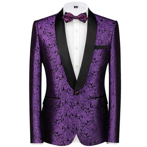 

men's suits & blazers suit jacket slim tuxedo casual blazer floral jacquard shawl lapel wedding party prom fit dress coat, White;black