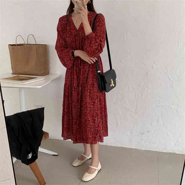 

dresses french style v-neck elegant female vestidoses printed flower long sleeves slim charming gentle women es, Black;gray