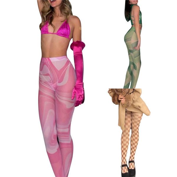 

women's pants & capris y2k esthetics high waist tights multicolor print pantyhose leggings streetwear, Black;white