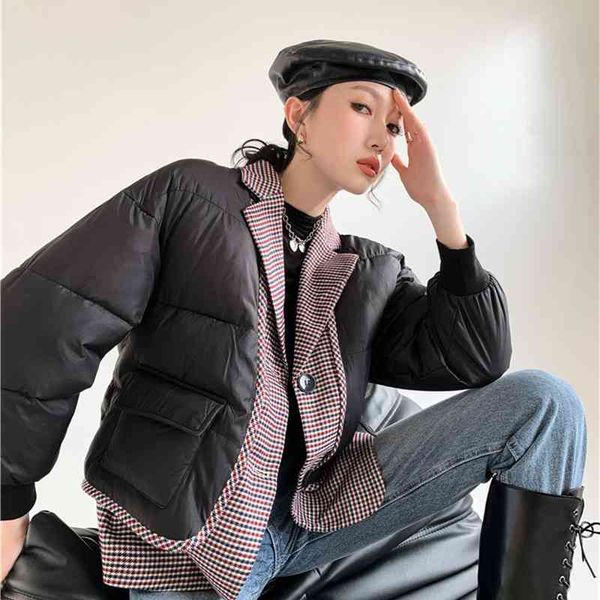 

women's wool & blends designer patchwork puffer jacket bubble coat winter women black puffy quilted fashion outerwear 7o17