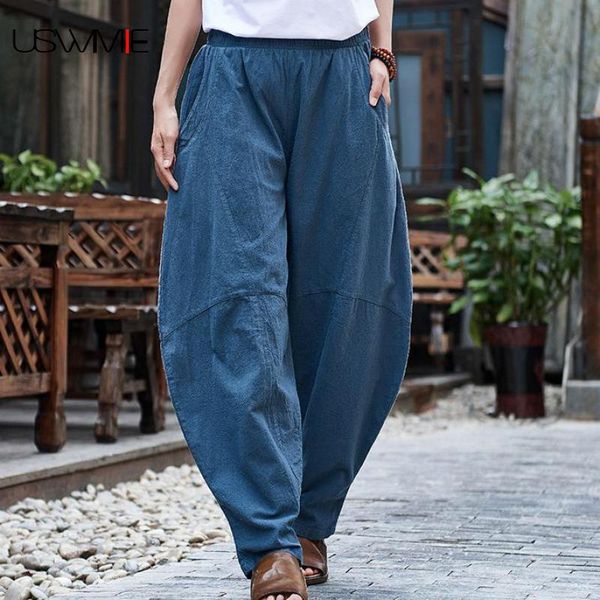 

women's pants & capris harajuku womens autumn winter national style retro loose elastic waist spring/autumn lantern comfort trousers wo, Black;white