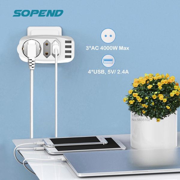 

smart power plugs sopend eu wall socket extender strip 7 in 1 with 3 ac outlets 4 usb type-c port adapter overload protection for home white