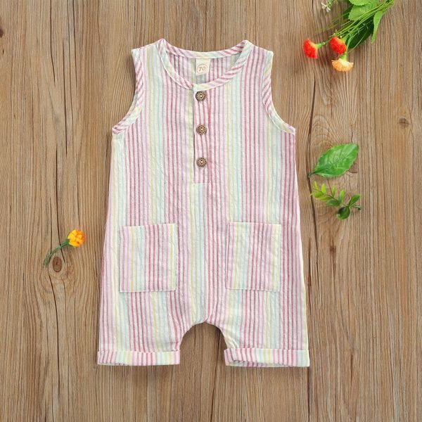 

casual baby girl boy jumpsuit sleeveless striped rompers born infant clothing costumes jumpsuits, Blue