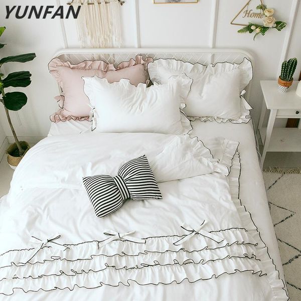 

bedding sets pure cotton lace white duvet cover luxury bed linen princess skirt twin full  king wedding bedclothes