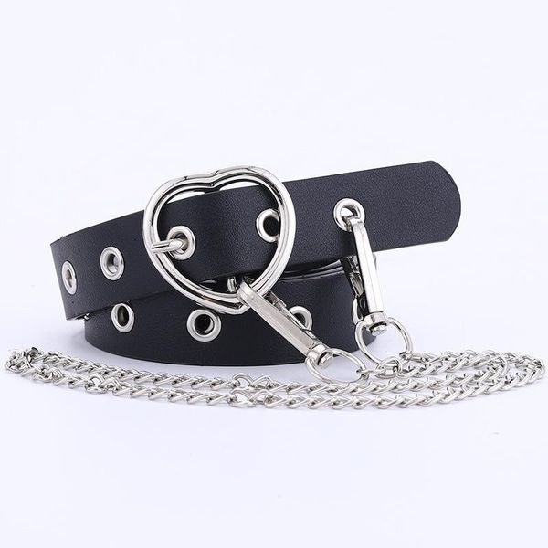 

belts female fashion pu leather chain belt heart-shaped round ring buckle waist luxury design women jeans decorative, Black;brown