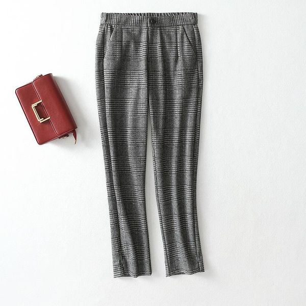 

women's pants & capris casual 2021 autumn winter women fashion plaid woolen loose slimming harem office lady work wear trousers, Black;white