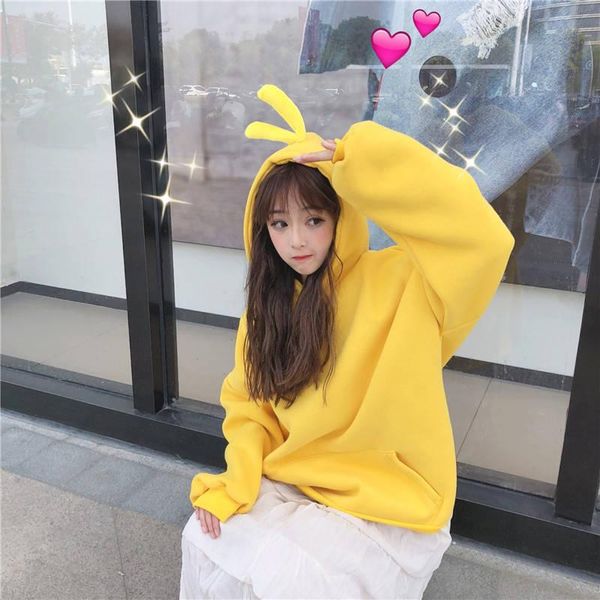 

women's hoodies & sweatshirts kpop tide brand small yellow duck shirt female with the paragraph 2021 long-sleeved pullover hoodie thick, Black