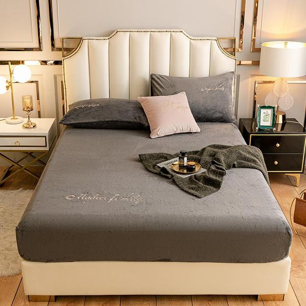 

sheets & sets winter warm solid flannel elastic band fitted sheet mattress cover super soft queen king size bed and cases