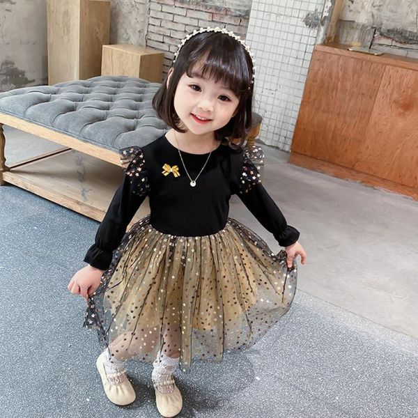 

girl's dresses girls long sleeve dress black color star sequined autumn children clothes for princess birthday and christmas, Red;yellow