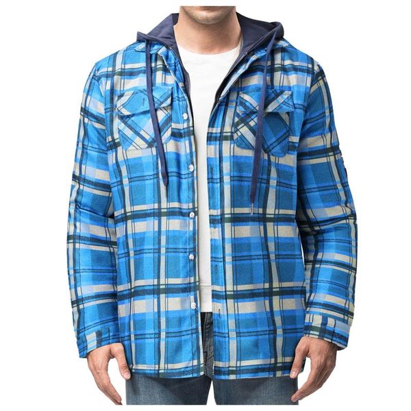 

men's jackets button harajuku plaid printing shirt casual autumn winter warm long-sleeved hooded men jacket coat, Black;brown