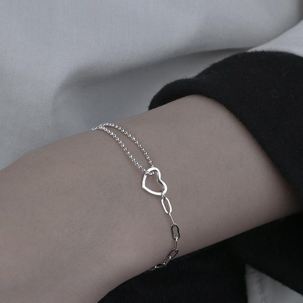 

link, chain women jewelry charm heart bracelet simply design selling silvery plating metal for party gifts, Black