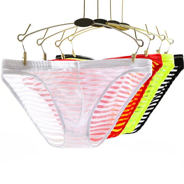 

men briefs see through striped underwear thong underpants panties, Black;white