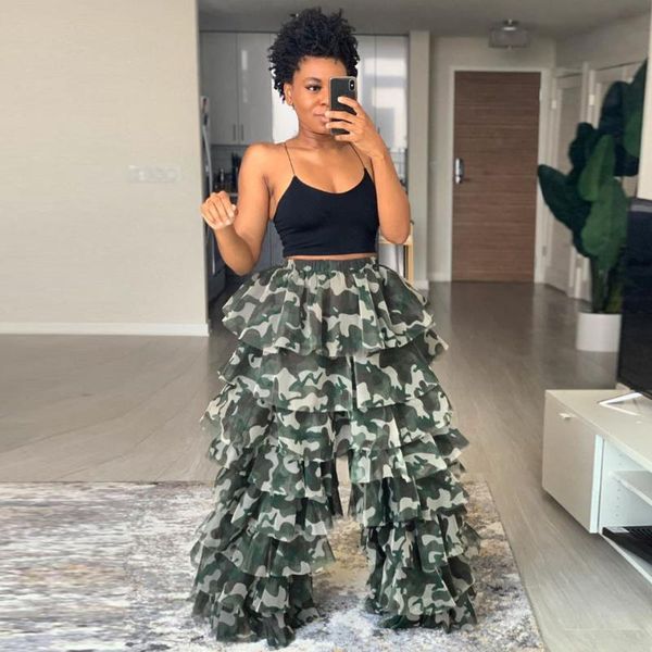 

skirts 2021 chic camouflage tulle pants custom made tiered ruffled beach party high street po shoot girls camo trousers, Black