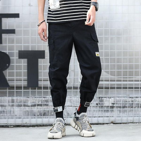 

pockets cargo harem pants mens casual joggers baggy tactical trousers harajuku streetwear hip hop fashion swag m-xxl men's, Black
