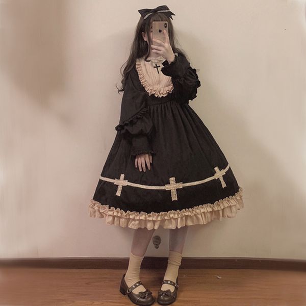 

women's t-shirt sweetheart doll dign lolita dark long sleeve op skirt genuine autumn and winter, White