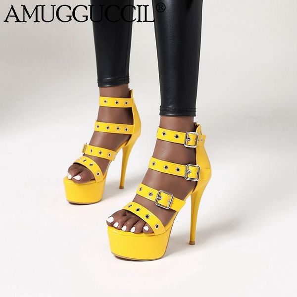 

dress shoes 2021 plus big size 33-48 black yellow green silver zip high heel platform party summer female women lady sandals l1284
