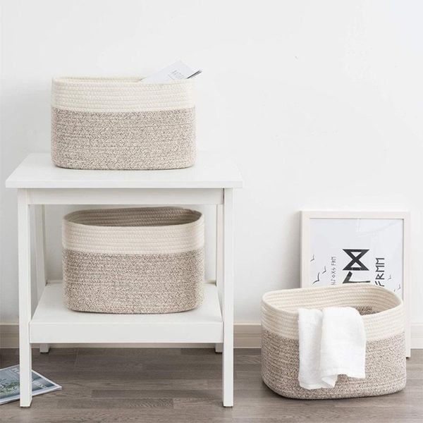 

storage baskets cotton rope bins cube organizer woven basket for clothes toy b03e