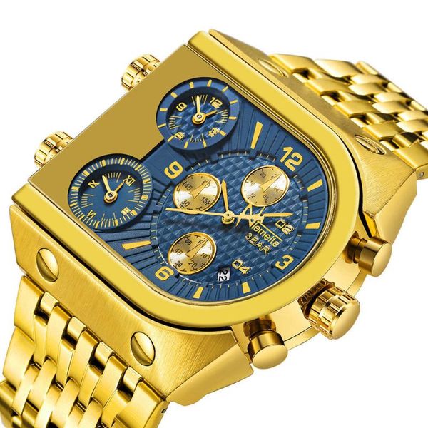 

wristwatches fashion trend men's watch military three time zone calendar steel belt leisure business waterproof luxury sports quartz, Slivery;brown
