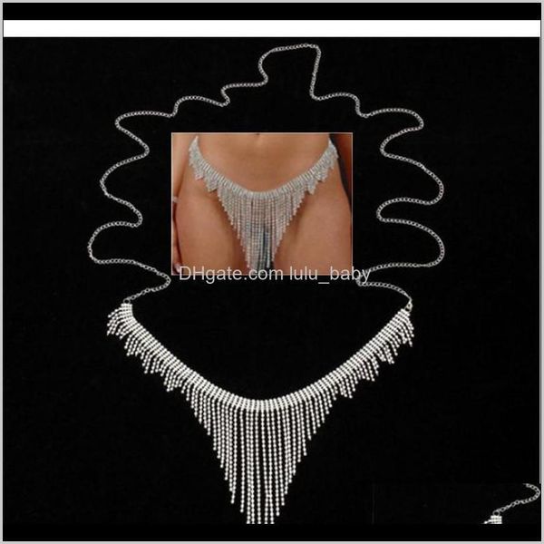 

chains jewelry drop delivery 2021 women tassel rhinestone bondage beach crystal belly bikini waist link body chain for summer party gift, Silver