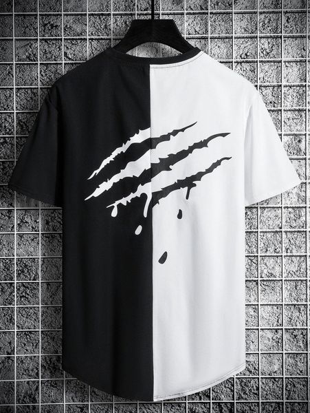 

men graphic print two tone tee 75r4#, White;black