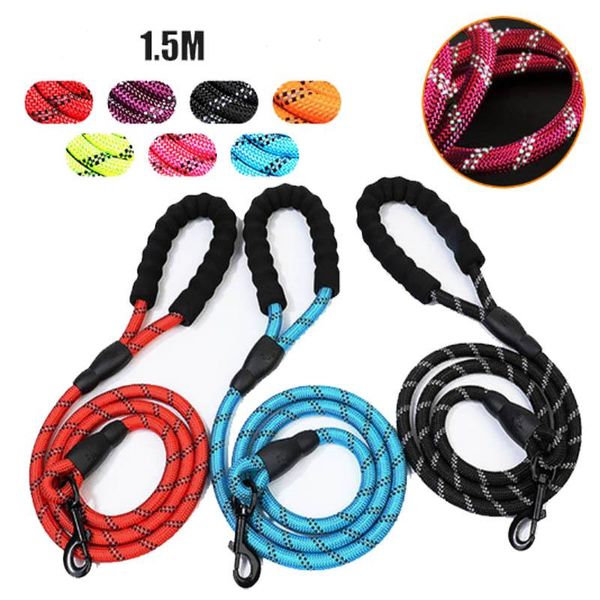 

dog collars & leashes 1.5m reflective nylon for medium large puppy durable collar lead rope big small pet harness 7 color